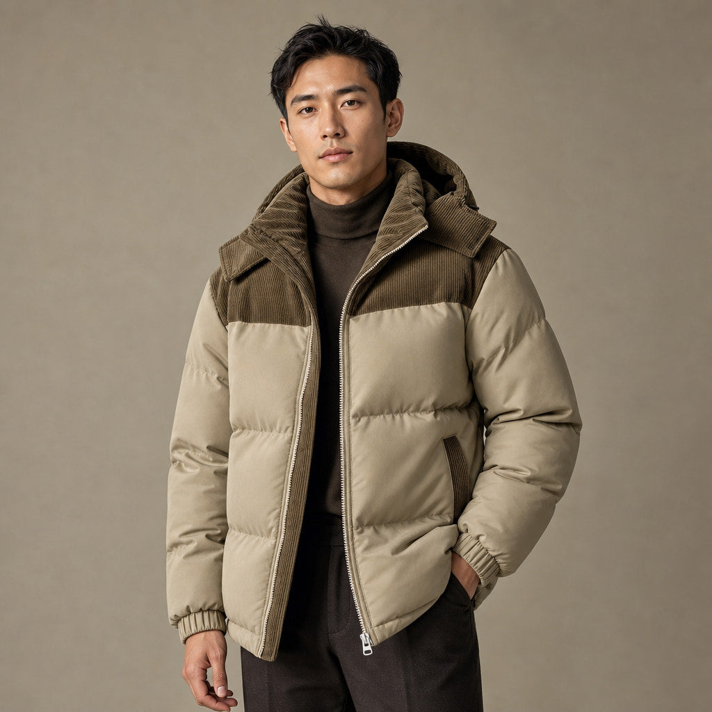 Long Puffer Coats Hooded Winter Jacket in Khaki – Tarlano Premium Menswear