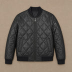 Quilted Leather Jacket Black Black – Flat Lay Product Photo
