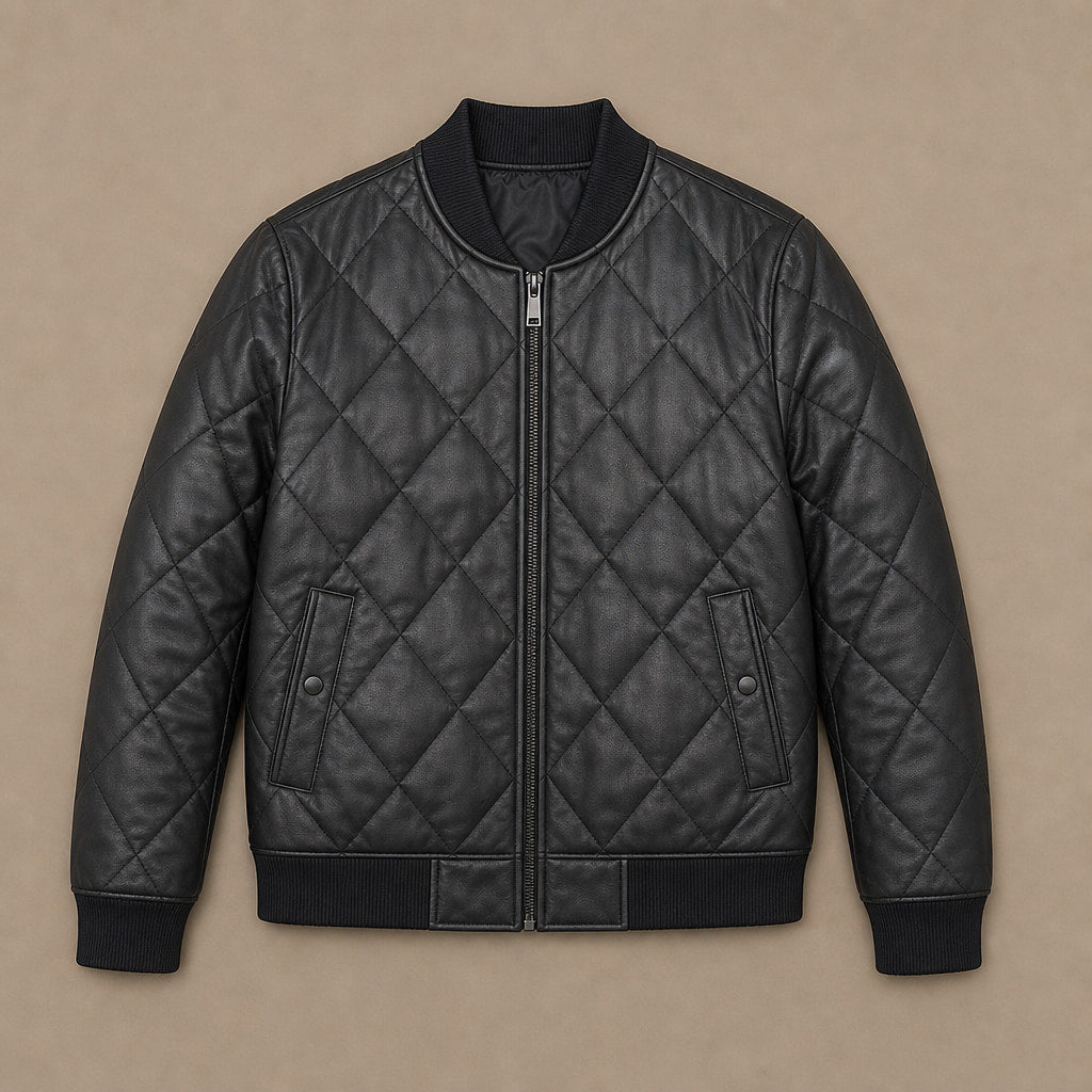 Quilted Leather Jacket Black Black – Flat Lay Product Photo