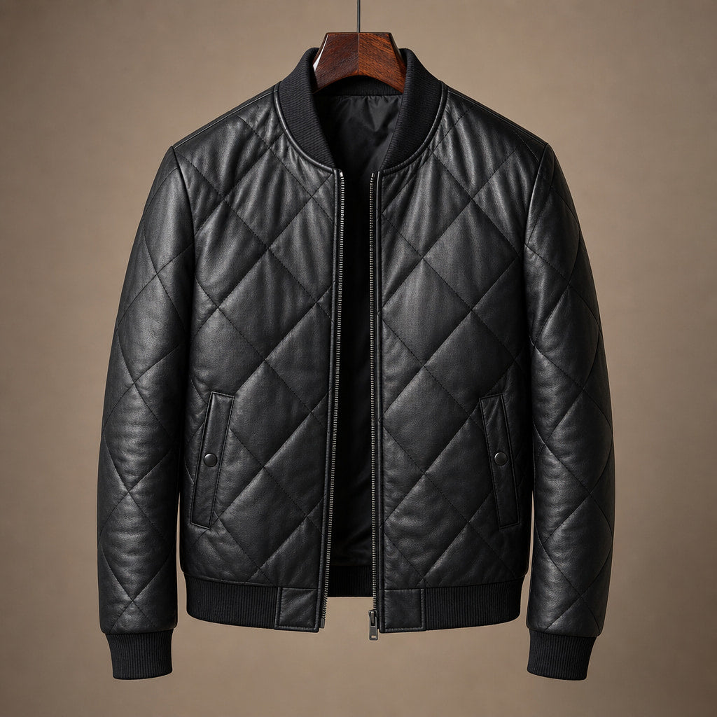 Quilted Leather Jacket Black Black – Product Photo