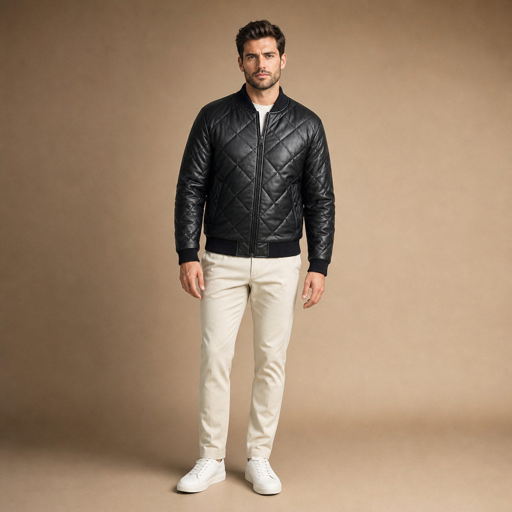 Quilted Leather Jacket Black in Black – Tarlano Premium Menswear