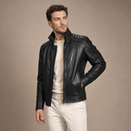 Axel Black Biker-Style Leather Jacket For Men Black – Side Angle View