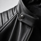Axel Black Biker-Style Leather Jacket For Men Black – Fabric and Detail Close-Up