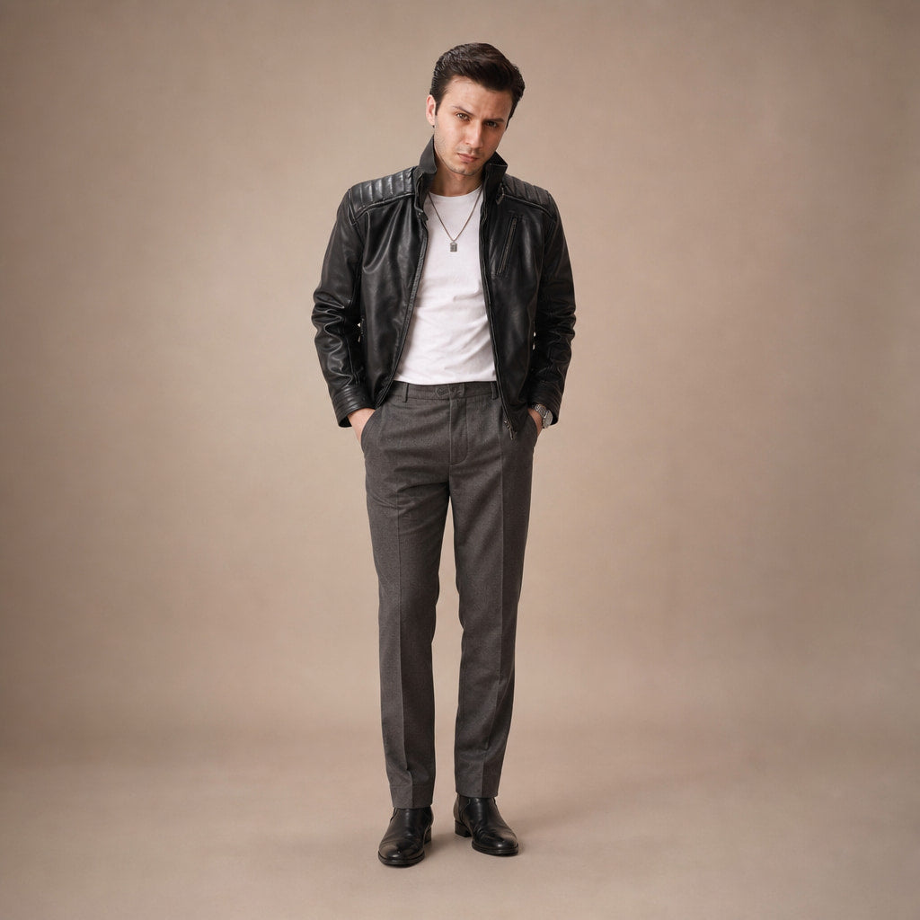 Axel Black Biker-Style Leather Jacket For Men Black – Full Look