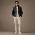 Axel Black Biker-Style Leather Jacket For Men Black – Full Look
