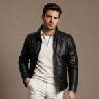 Axel Black Biker-Style Leather Jacket For Men Black – Product Photo
