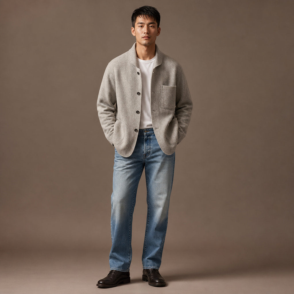Blazer Relaxed Fit Unstructured Casual Gray – Full Look