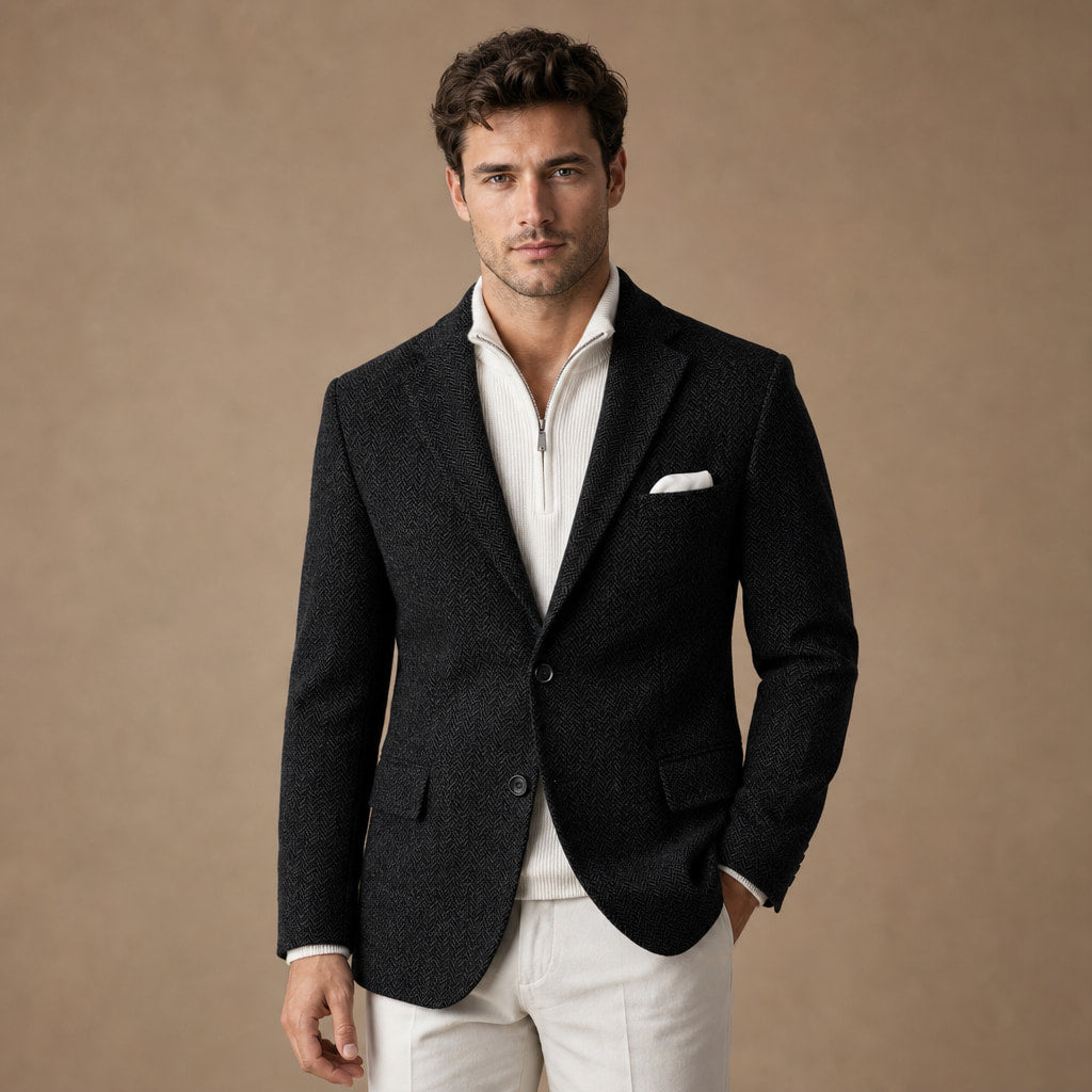 Herringbone Blazer Slim Fit in Black – Tarlano Premium Menswear