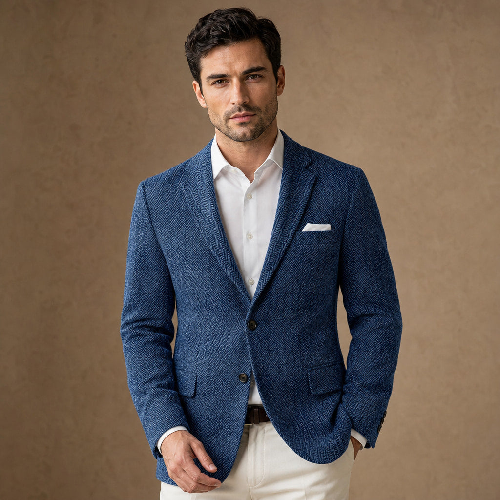 Herringbone Blazer Slim Fit in Blue – Tarlano Premium Menswear