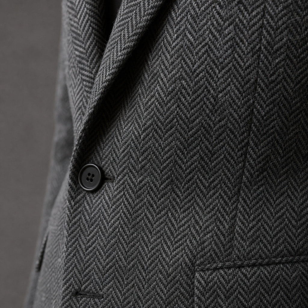 Herringbone Blazer Slim Fit Dark Gray – Fabric and Detail Close-Up