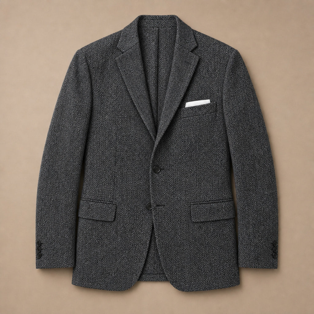 Herringbone Blazer Slim Fit Dark Gray – Flat Lay Product Photo