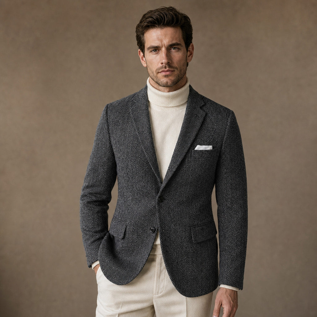 Herringbone Blazer Slim Fit in Dark Gray – Tarlano Premium Menswear
