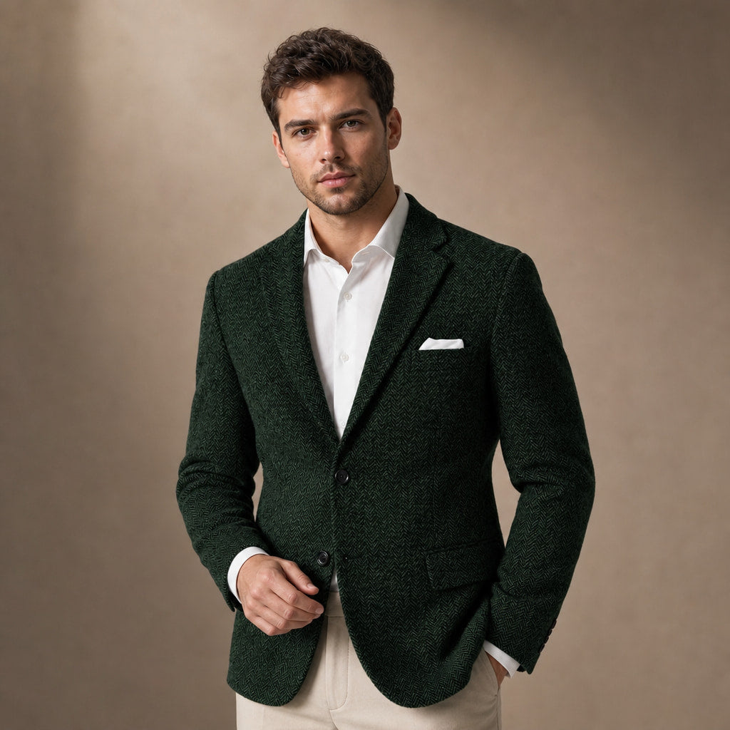 Herringbone Blazer Slim Fit in Dark Green – Tarlano Premium Menswear