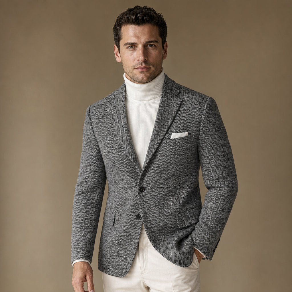 Herringbone Blazer Slim Fit in Grey – Tarlano Premium Menswear