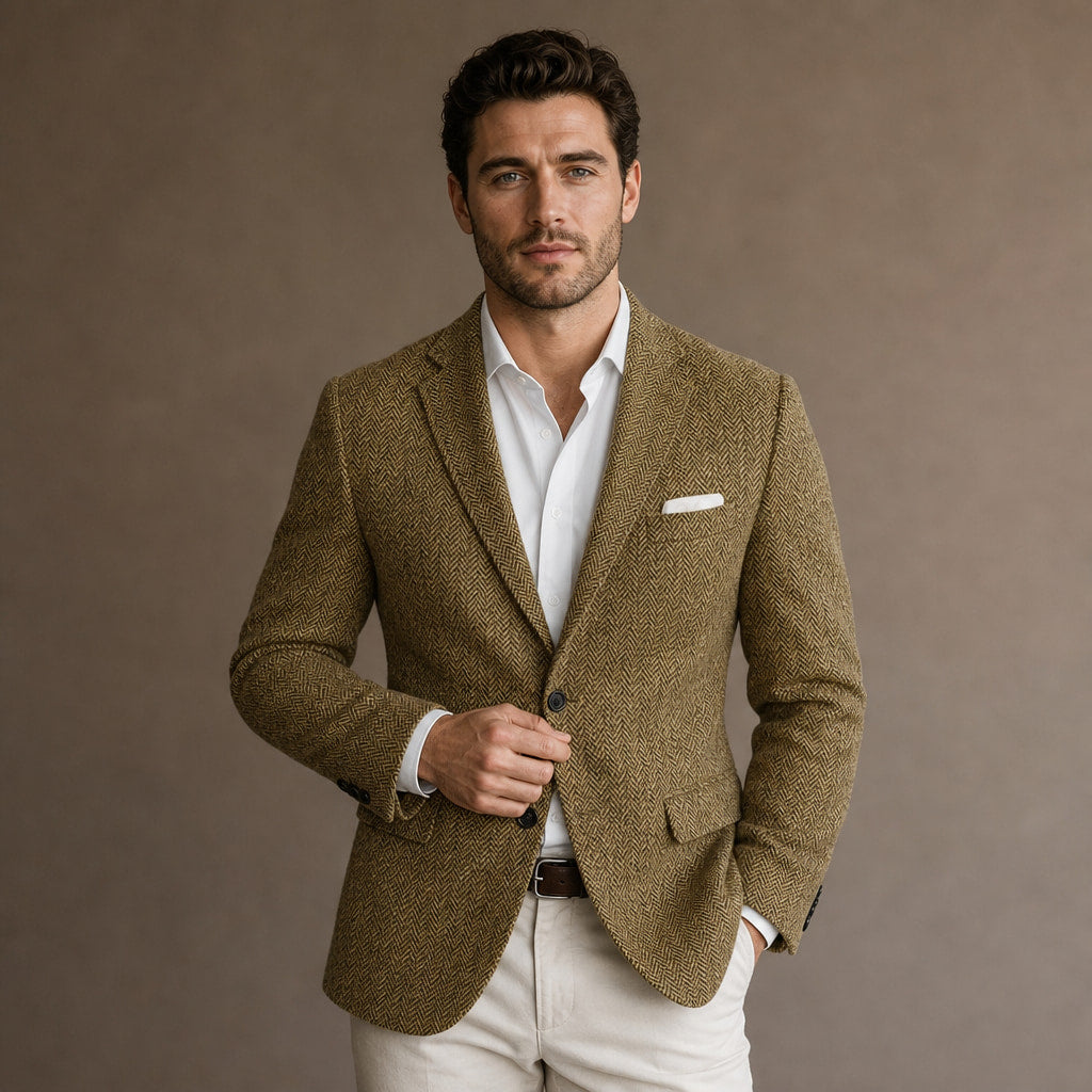 Herringbone Blazer Slim Fit Khaki – Product Photo