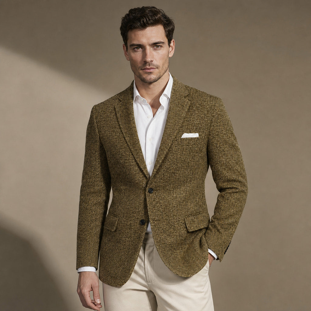 Herringbone Blazer Slim Fit in Khaki – Tarlano Premium Menswear