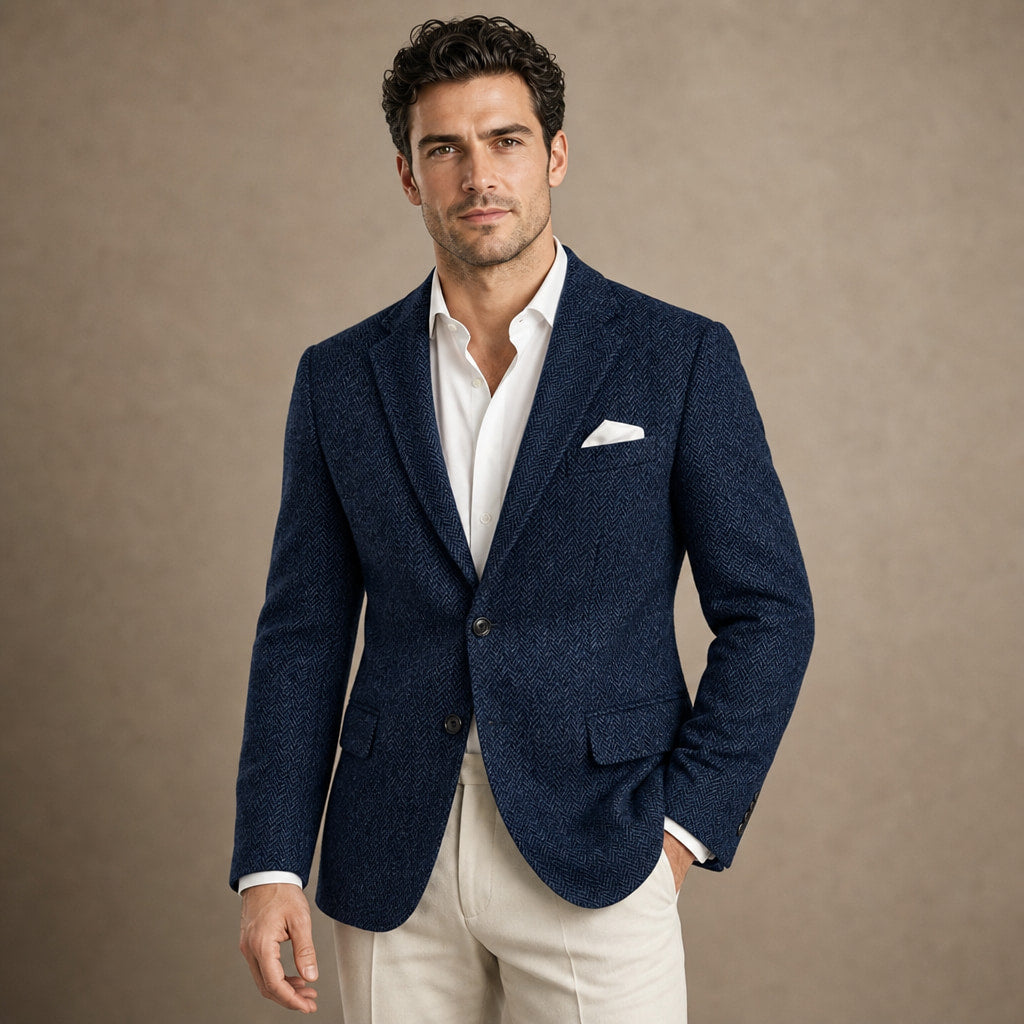 Herringbone Blazer Slim Fit in Navy – Tarlano Premium Menswear