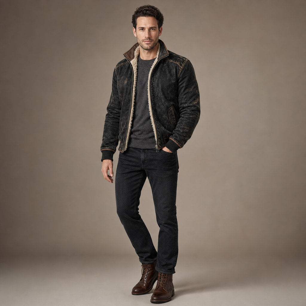 Coats Faux Leather Sherpa Lined Vintage Black Black – Side Angle View