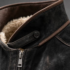 Coats Faux Leather Sherpa Lined Vintage Black Black – Fabric and Detail Close-Up