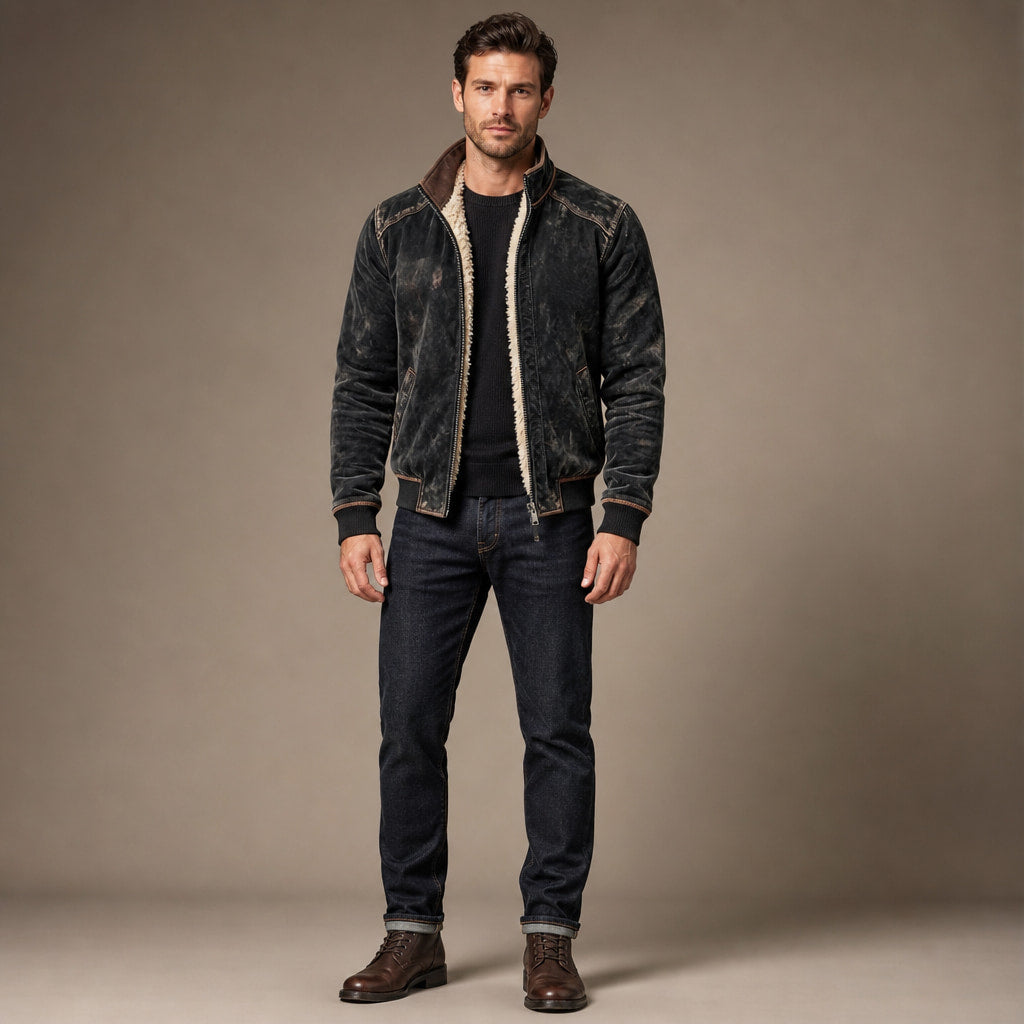 Coats Faux Leather Sherpa Lined Vintage Black in Black – Tarlano Premium Menswear