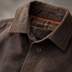 Wax Jacket Waxed Cotton Regular Fit Dark Brown – Fabric and Detail Close-Up