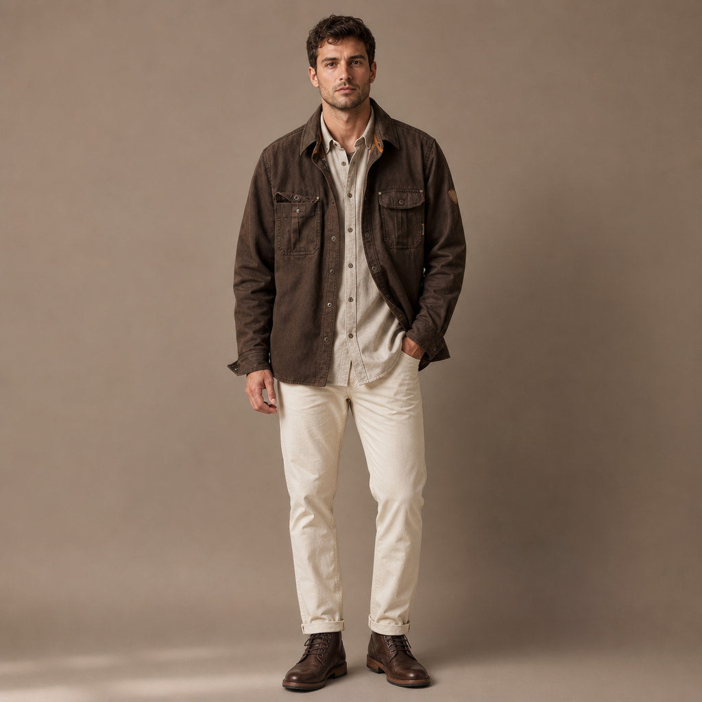 Wax Jacket Waxed Cotton Regular Fit Dark Brown – Full Look