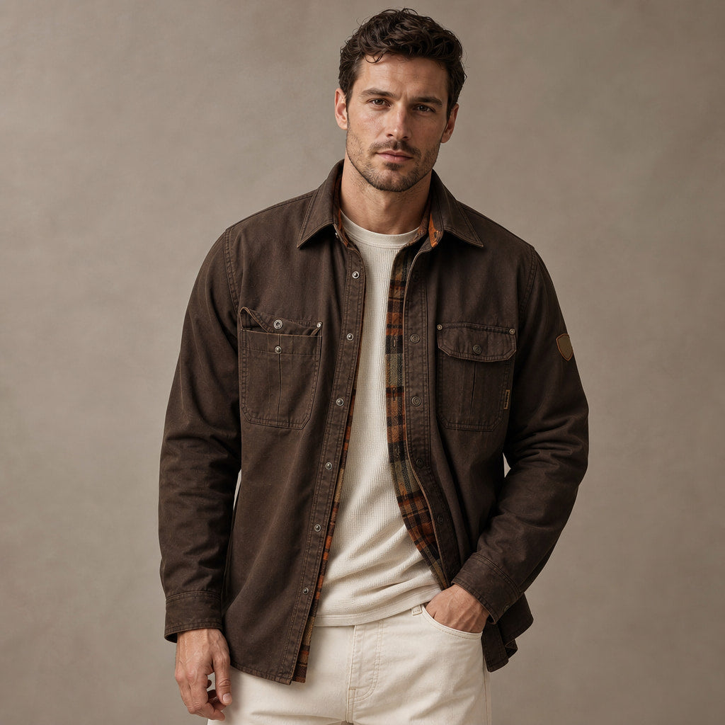 Wax Jacket Waxed Cotton Regular Fit Dark Brown – Product Photo
