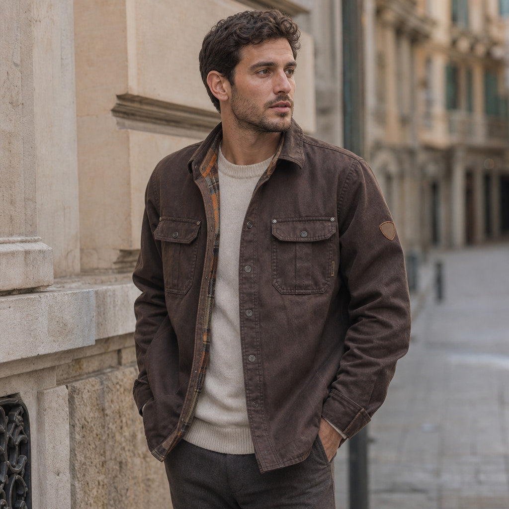 Wax Jacket Waxed Cotton Regular Fit Dark Brown – Styled Editorial Shot