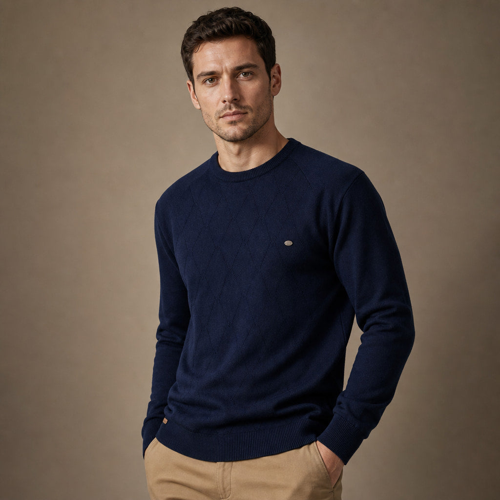 Cardigan Knit Pullover Relaxed Fit Navy Blue – Side Angle View
