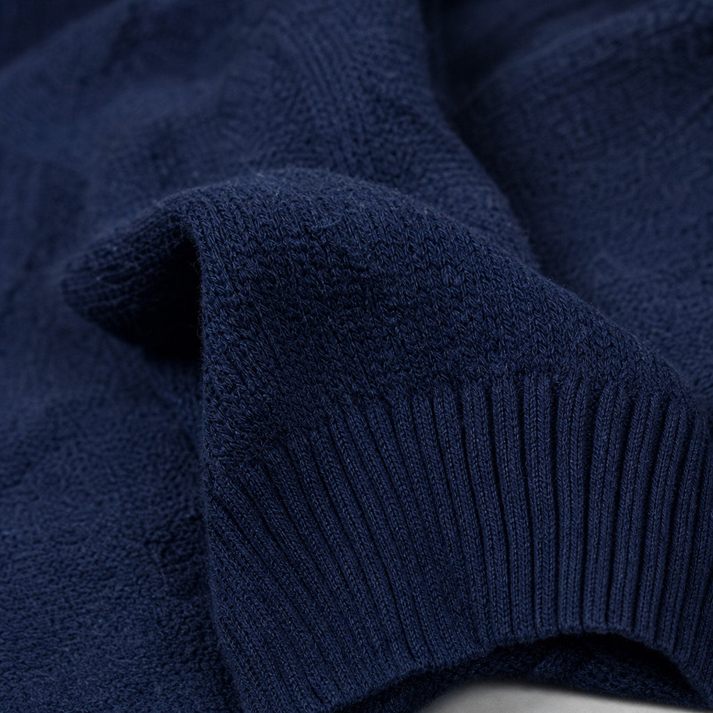 Cardigan Knit Pullover Relaxed Fit Navy Blue – Fabric and Detail Close-Up