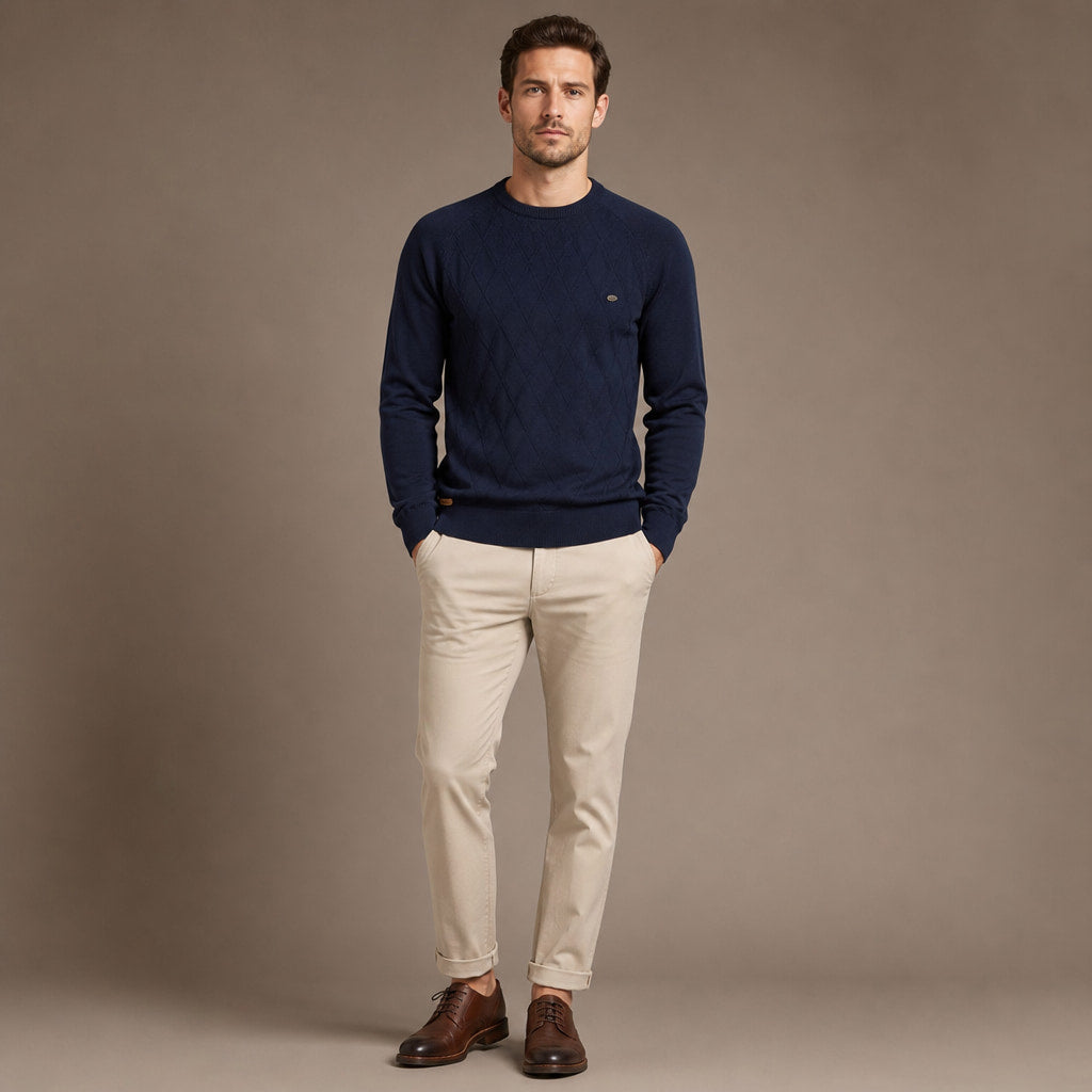 Cardigan Knit Pullover Relaxed Fit Navy Blue – Full Look