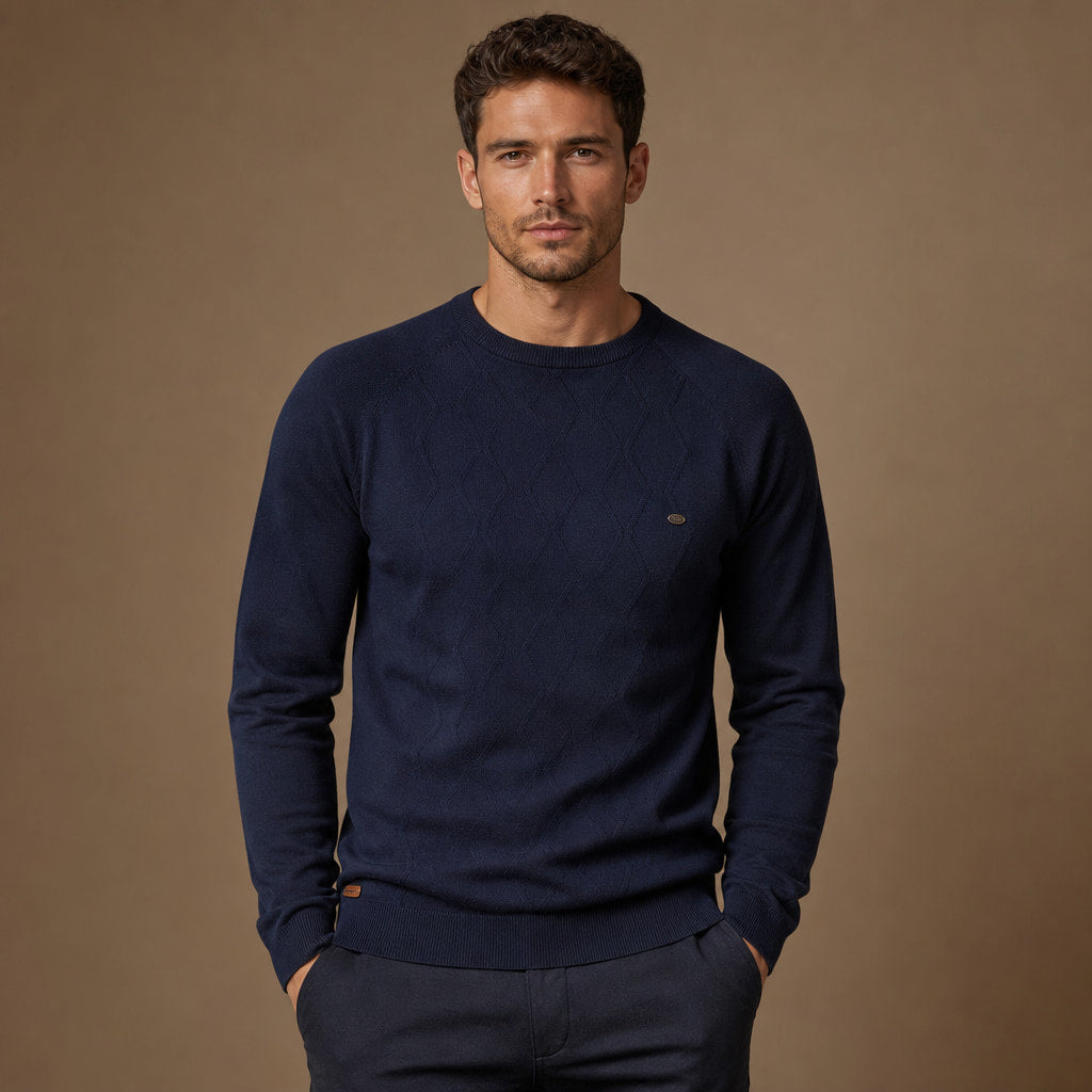 Cardigan Knit Pullover Relaxed Fit in Navy Blue – Tarlano Premium Menswear