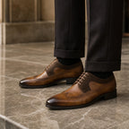 Oxford Shoes Wingtip Leather Brown – Styled Editorial Shot