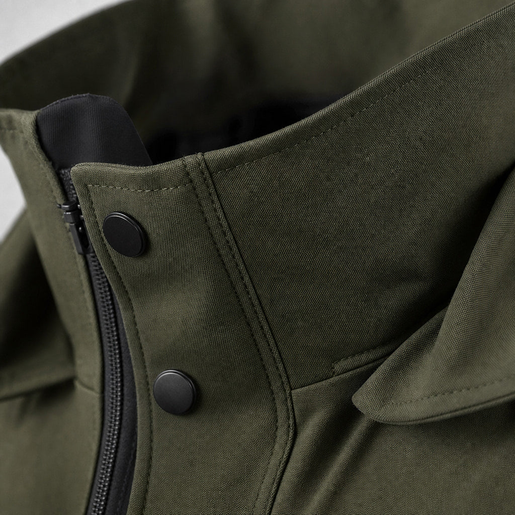 Coat Military Tactical Multi-Pocket Dark Green – Fabric and Detail Close-Up