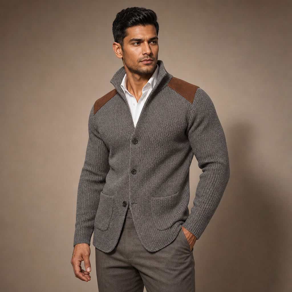 Blazer Knit Structured Relaxed Fit Gray – Side Angle View