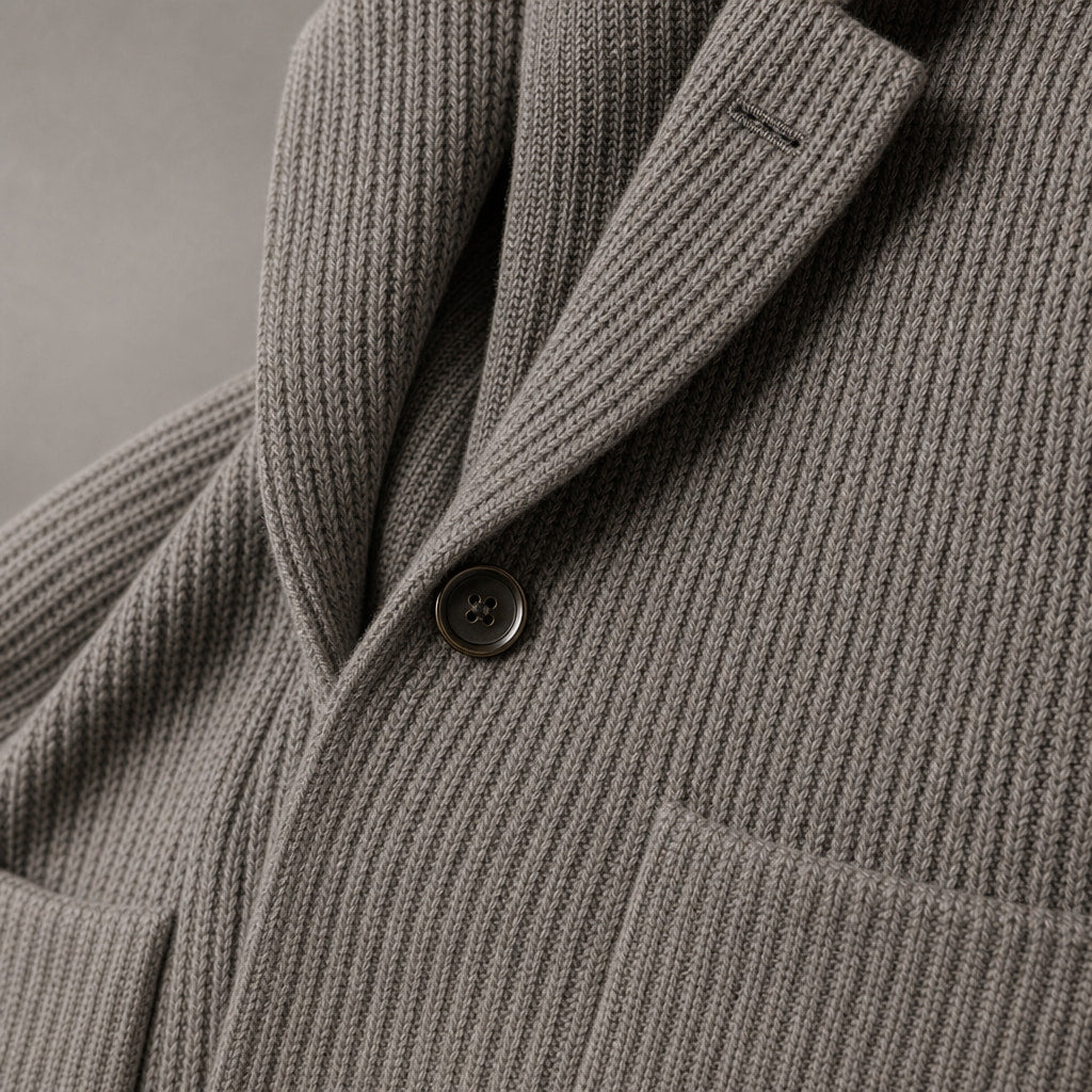 Blazer Knit Structured Relaxed Fit Gray – Fabric and Detail Close-Up