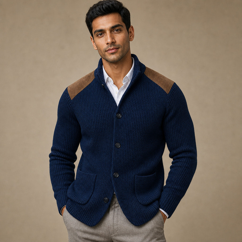 Blazer Knit Structured Relaxed Fit Navy Blue – Product Photo