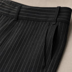 Pinstripe Trousers Wide Leg Black Black – Fabric and Detail Close-Up