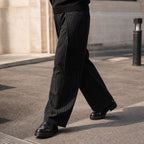Pinstripe Trousers Wide Leg Black Black – Styled Editorial Shot