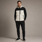 Long Puffer Vest Hooded Windproof Zip-Up Beige – Product Photo