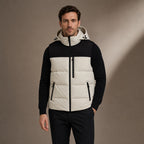 Long Puffer Vest Hooded Windproof Zip-Up in Beige – Tarlano Premium Menswear