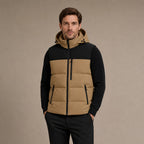 Long Puffer Vest Hooded Windproof Zip-Up Brown – Product Photo