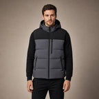Long Puffer Vest Hooded Windproof Zip-Up in Dark Gray – Tarlano Premium Menswear