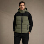 Long Puffer Vest Hooded Windproof Zip-Up Green – Product Photo