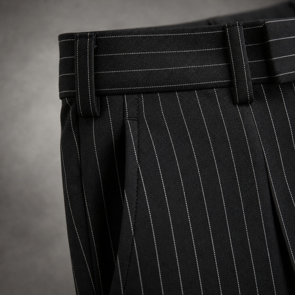 Dress Pants Striped Slim Fit Black – Fabric and Detail Close-Up