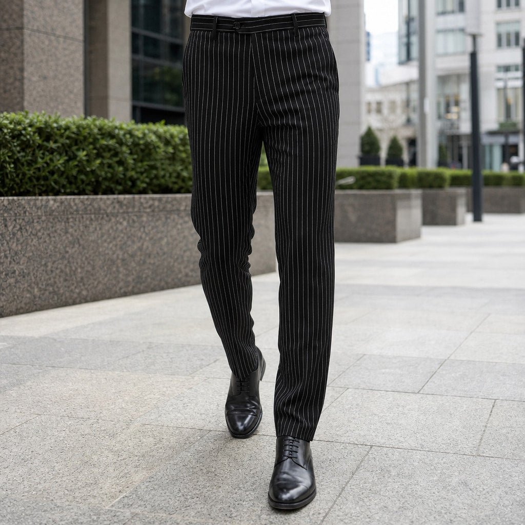 Dress Pants Striped Slim Fit Black – Styled Editorial Shot