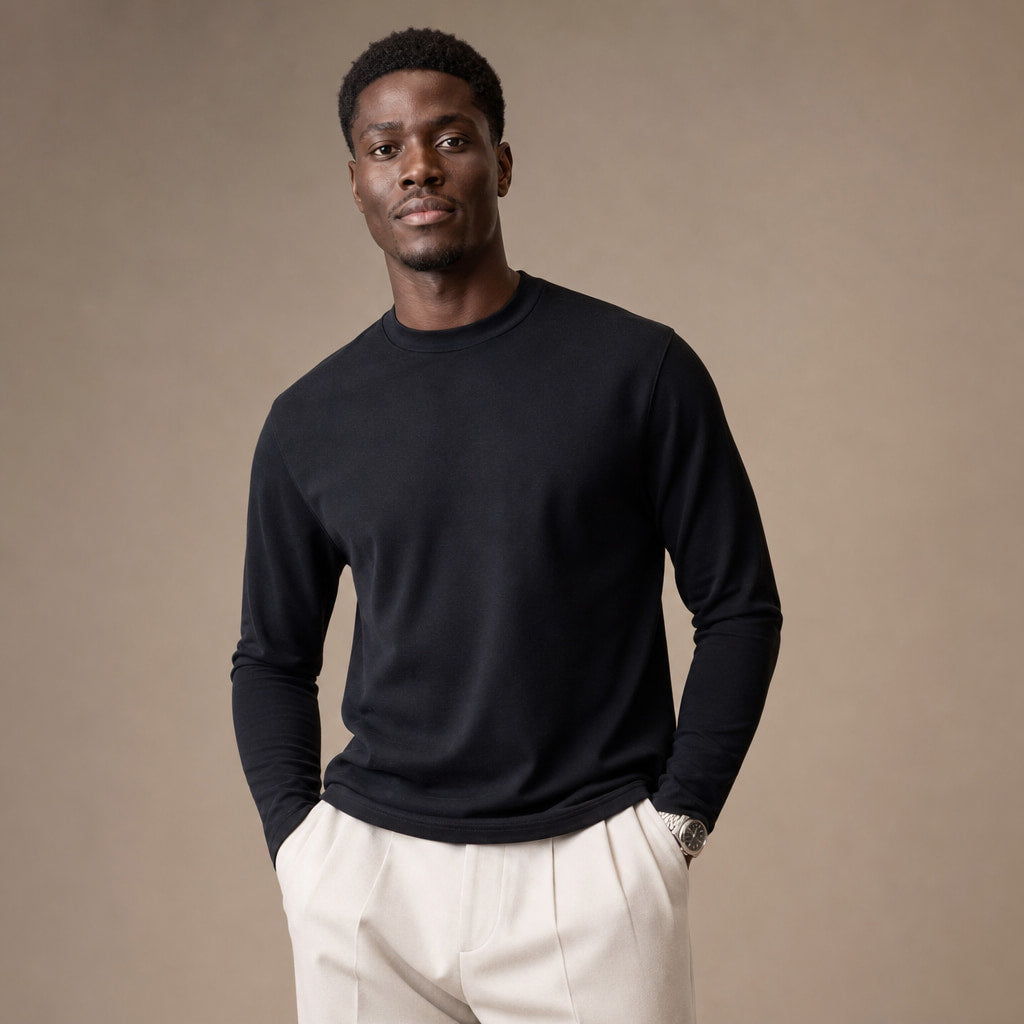 Crew Neck T-Shirt Combed Cotton Black – Product Photo