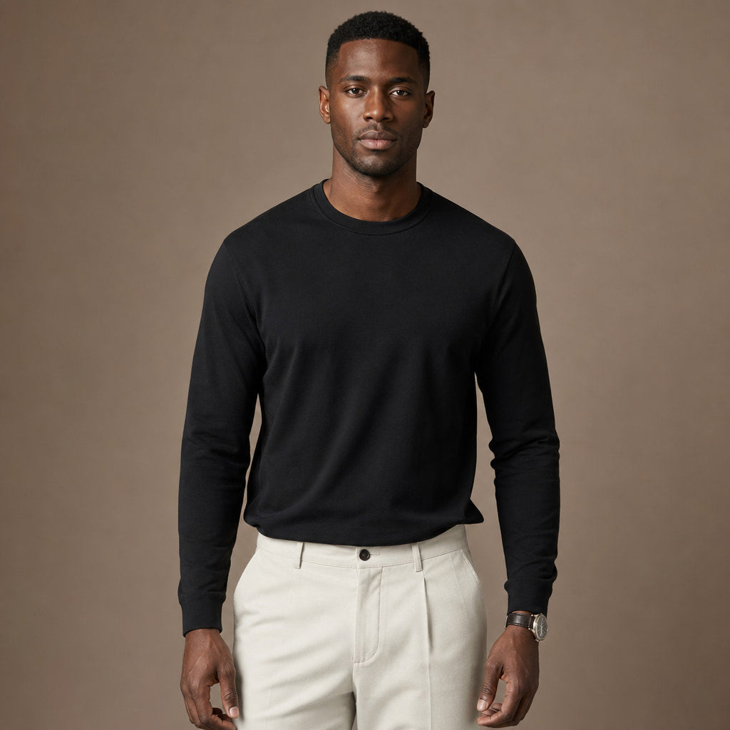 Crew Neck T-Shirt Combed Cotton in Black – Tarlano Premium Menswear