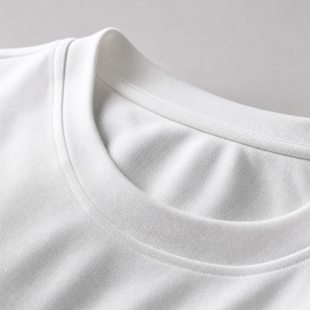 Crew Neck T-Shirt Combed Cotton White – Fabric and Detail Close-Up