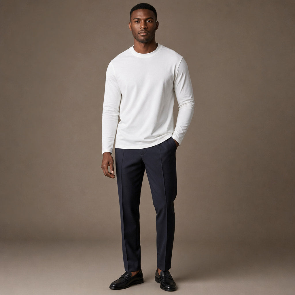 Crew Neck T-Shirt Combed Cotton White – Full Look